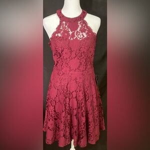 NWT Lulu’s Davina Burgundy Lace Skater Dress Size Small